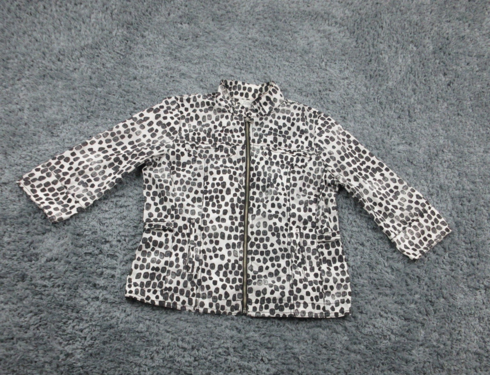 Zenergy By Chico's Jacket Womens 1 US 8 White Black Dot Print Zip Up Career Top